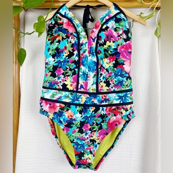 NWT BLEU ROD BEATTIE TWO OF A‎ KIND MULTICOLOR FLORAL ONE PIECE​​​​​ - Picture 3 of 10